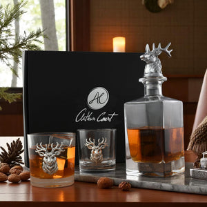 Arthur Court Antler Elk / Deer Bust Decanter Set with Glasses