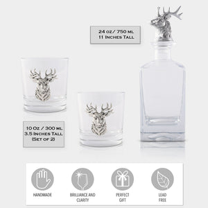 Arthur Court Antler Elk / Deer Bust Decanter Set with Glasses