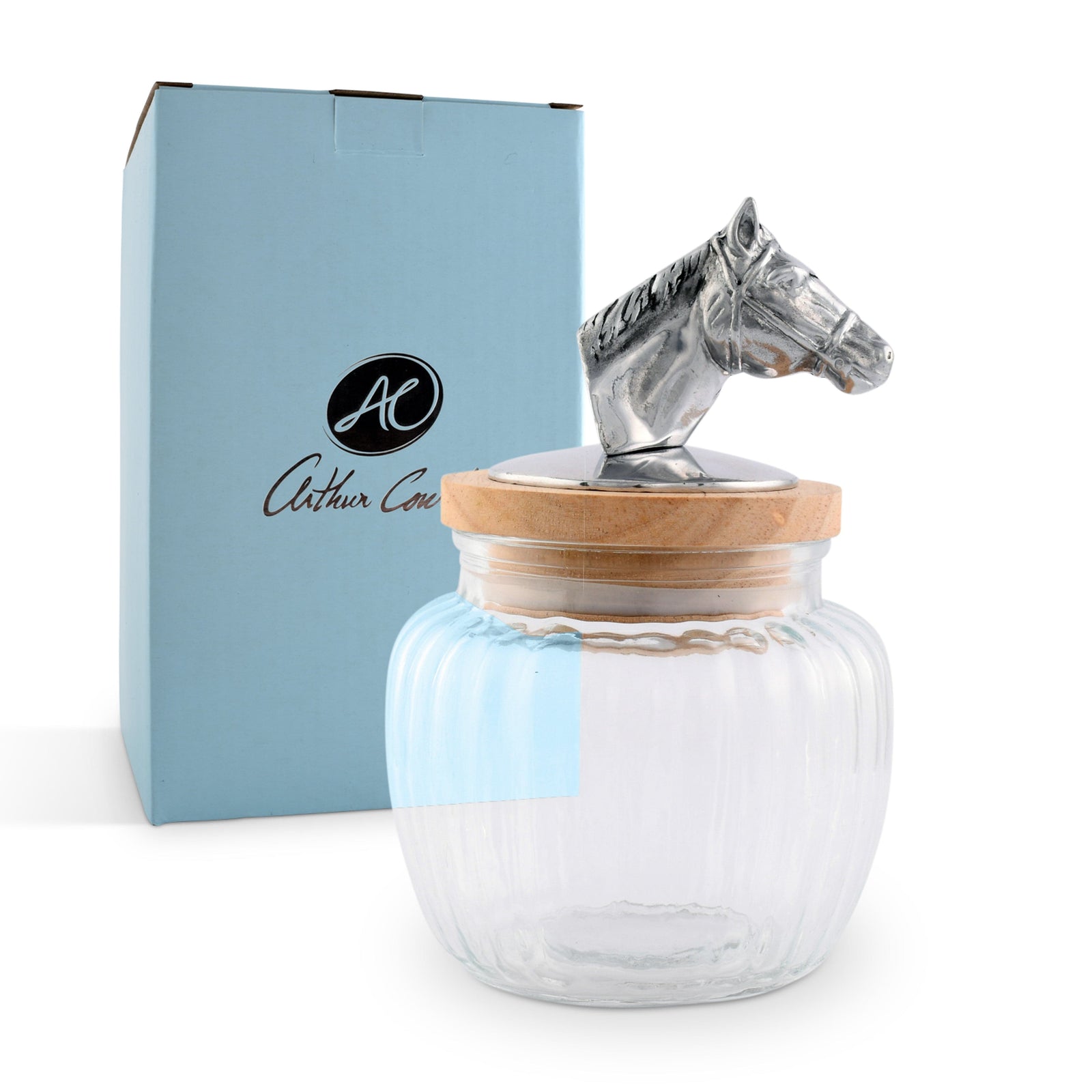 Arthur Court Equestrian Horse Head Knob Glass Canisters