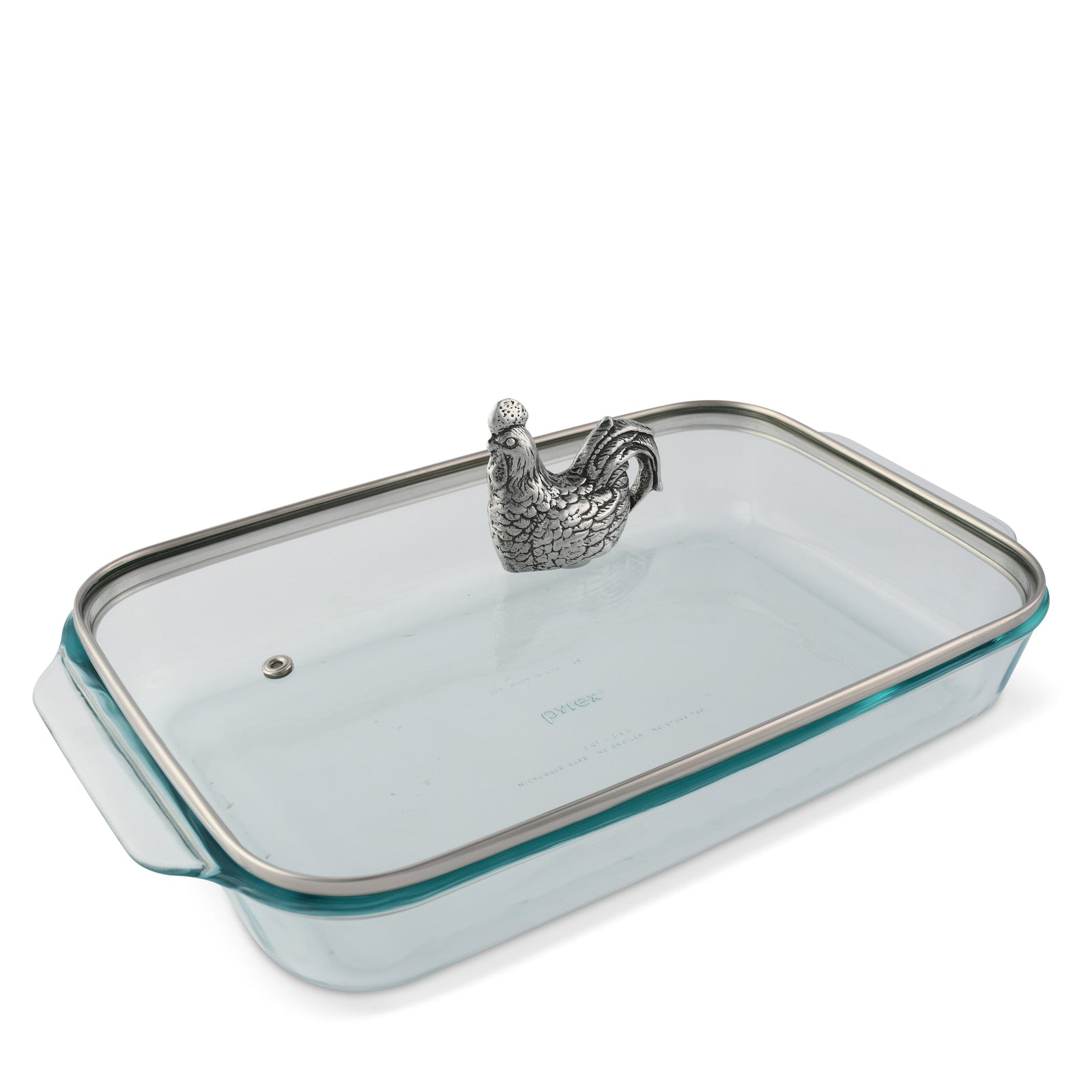 Arthur Court Farmer's Market Rooster Lid with Pyrex 3 quart Baking Dish
