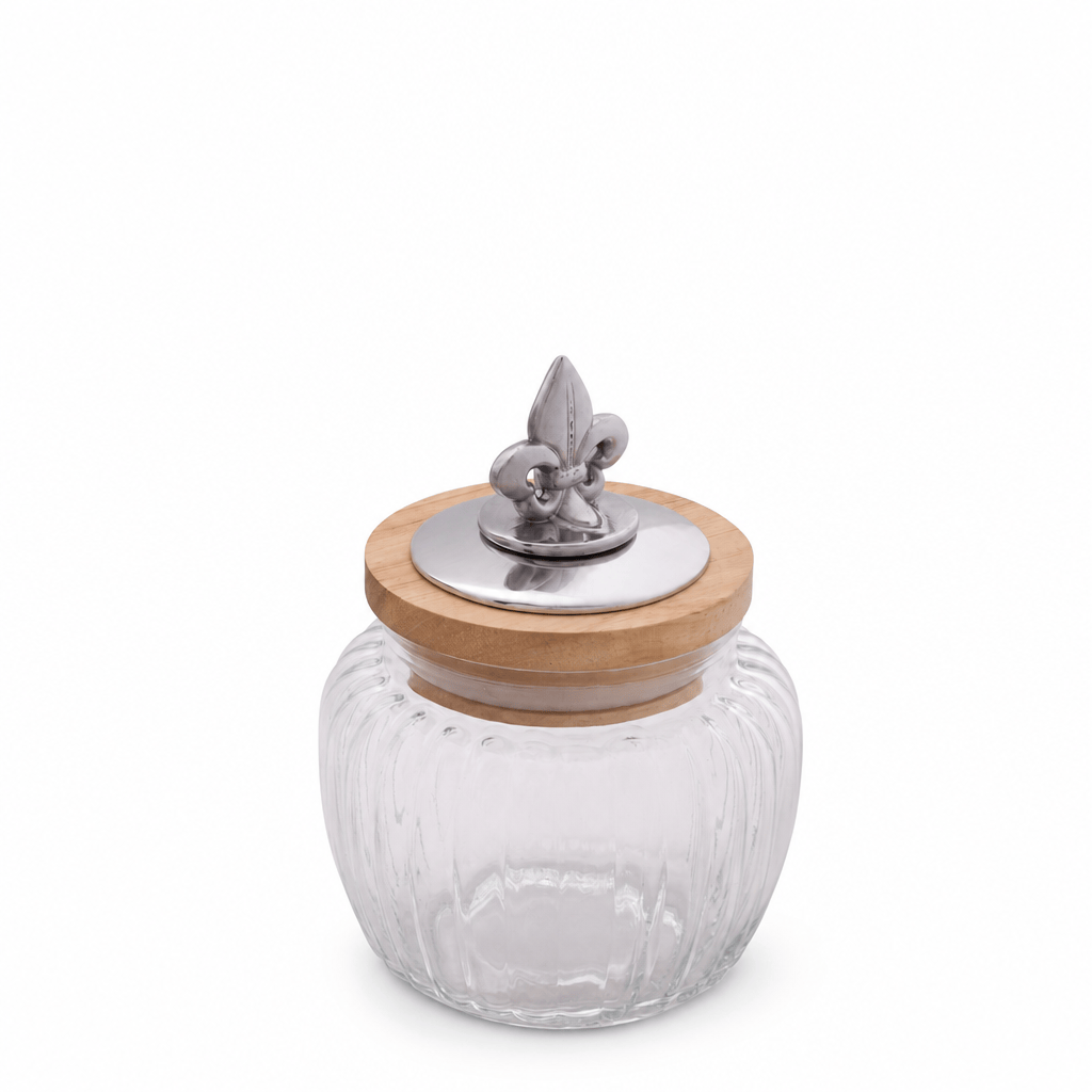 Arthur Court Fleur De Lis Small 20 oz Fleur De Lis Knob Glass Canisters