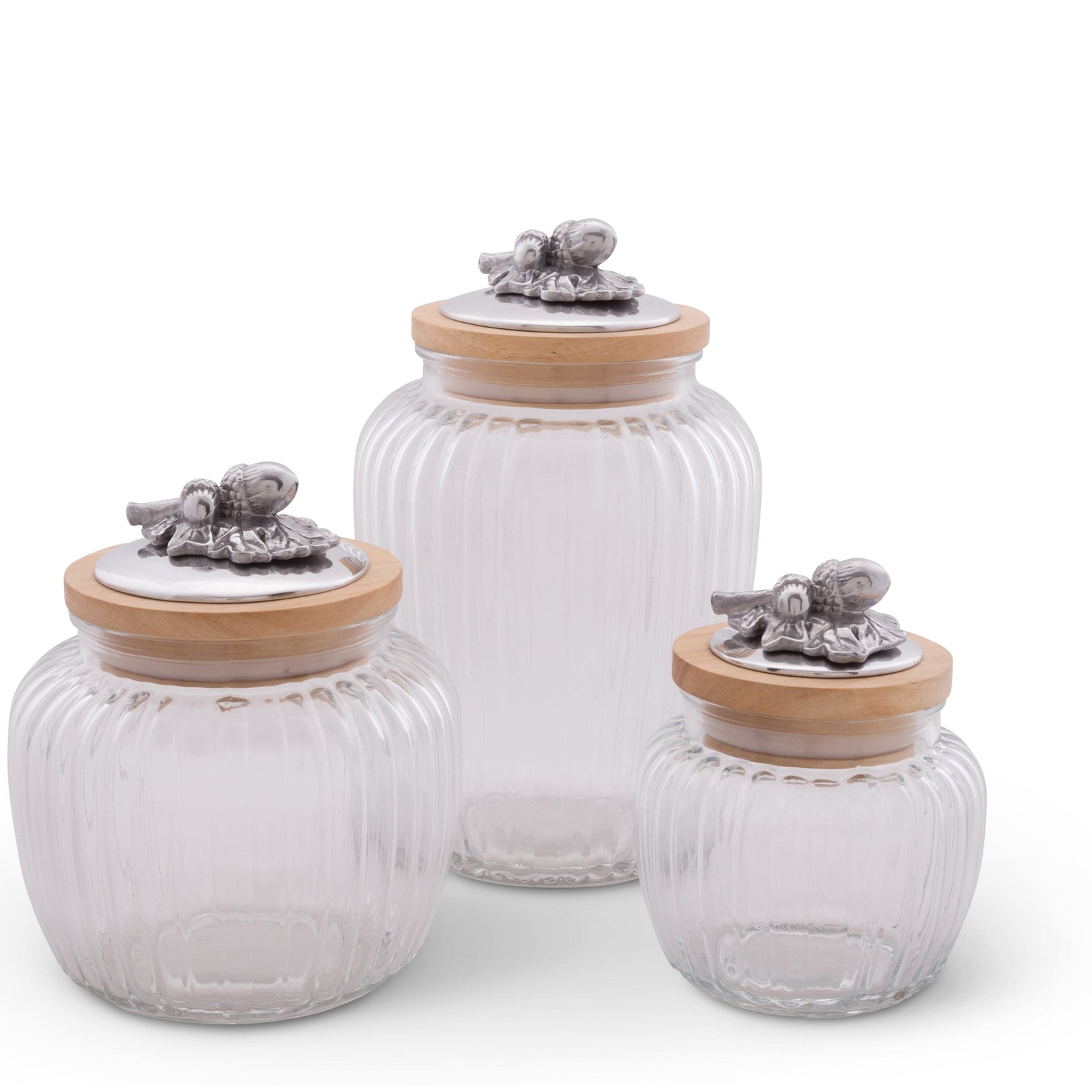 Arthur Court Forest Acorn Oak Knob Glass Canisters