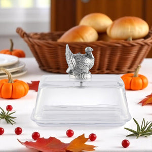 Arthur Court Game Birds Glass Butter Dish - Turkey