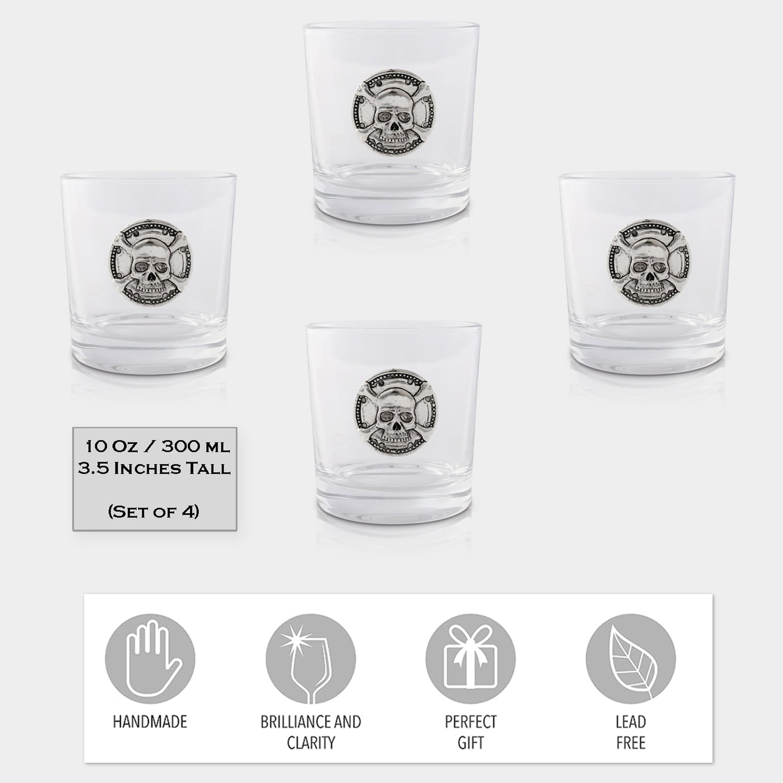 Arthur Court Holidays Skull Bar Glasses Set of 4