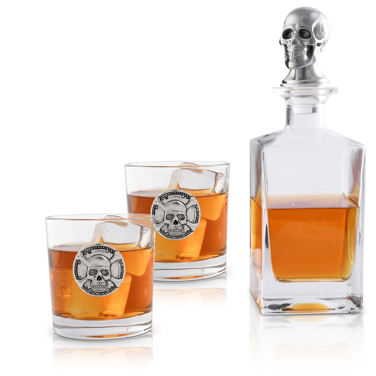 Arthur Court Holidays Skull Decanter Set with a set Double old Glasses