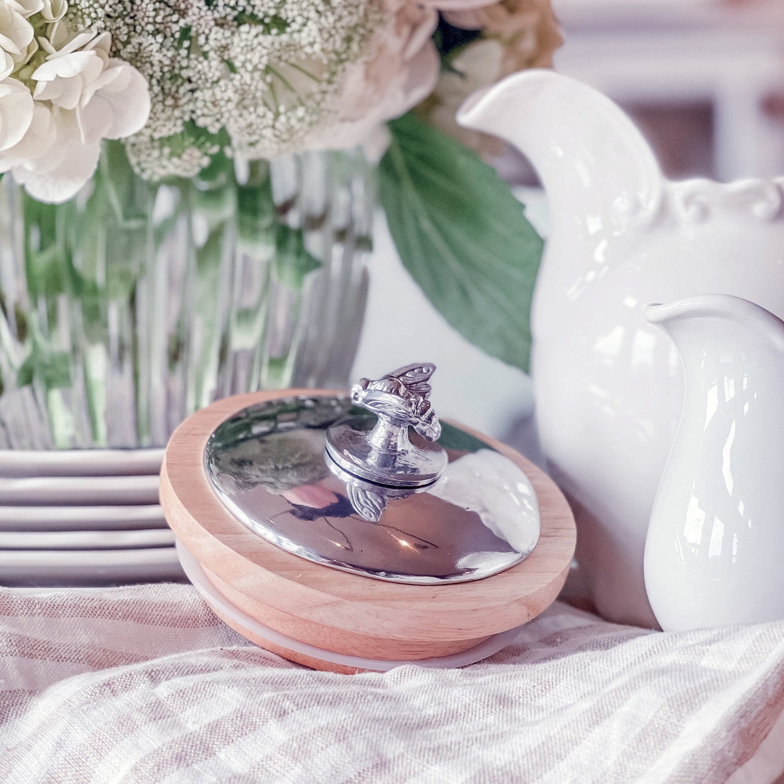 Arthur Court Magnolia Honey Bee Knob Glass Canisters