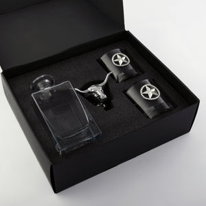 Arthur Court Western Frontier Longhorn Decanter Set with Pair of Glasses