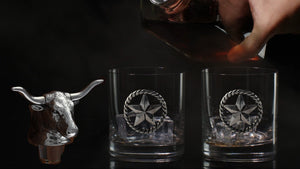 Arthur Court Western Frontier Longhorn Decanter Set with Pair of Glasses