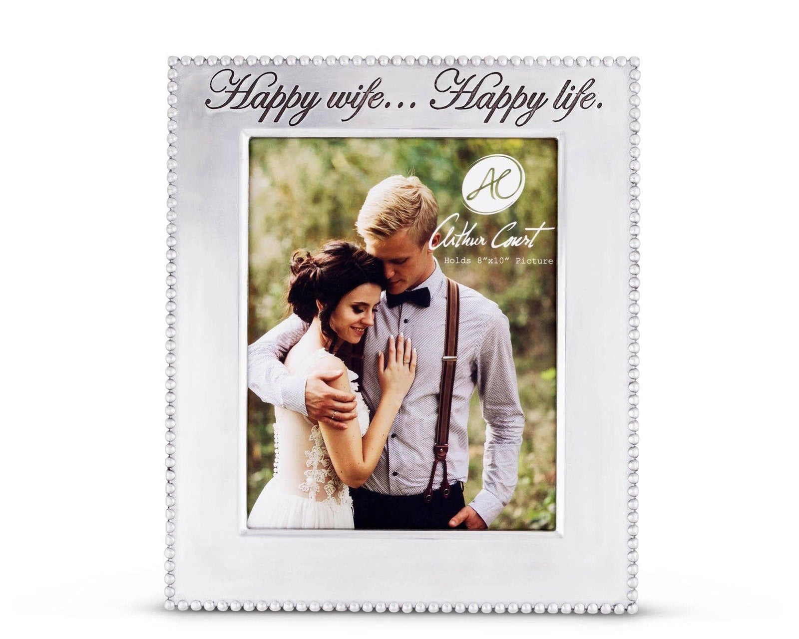 Elegant photo frame emphasizing a beaded border, viewed from the front, perfect as a luxury home accessory.