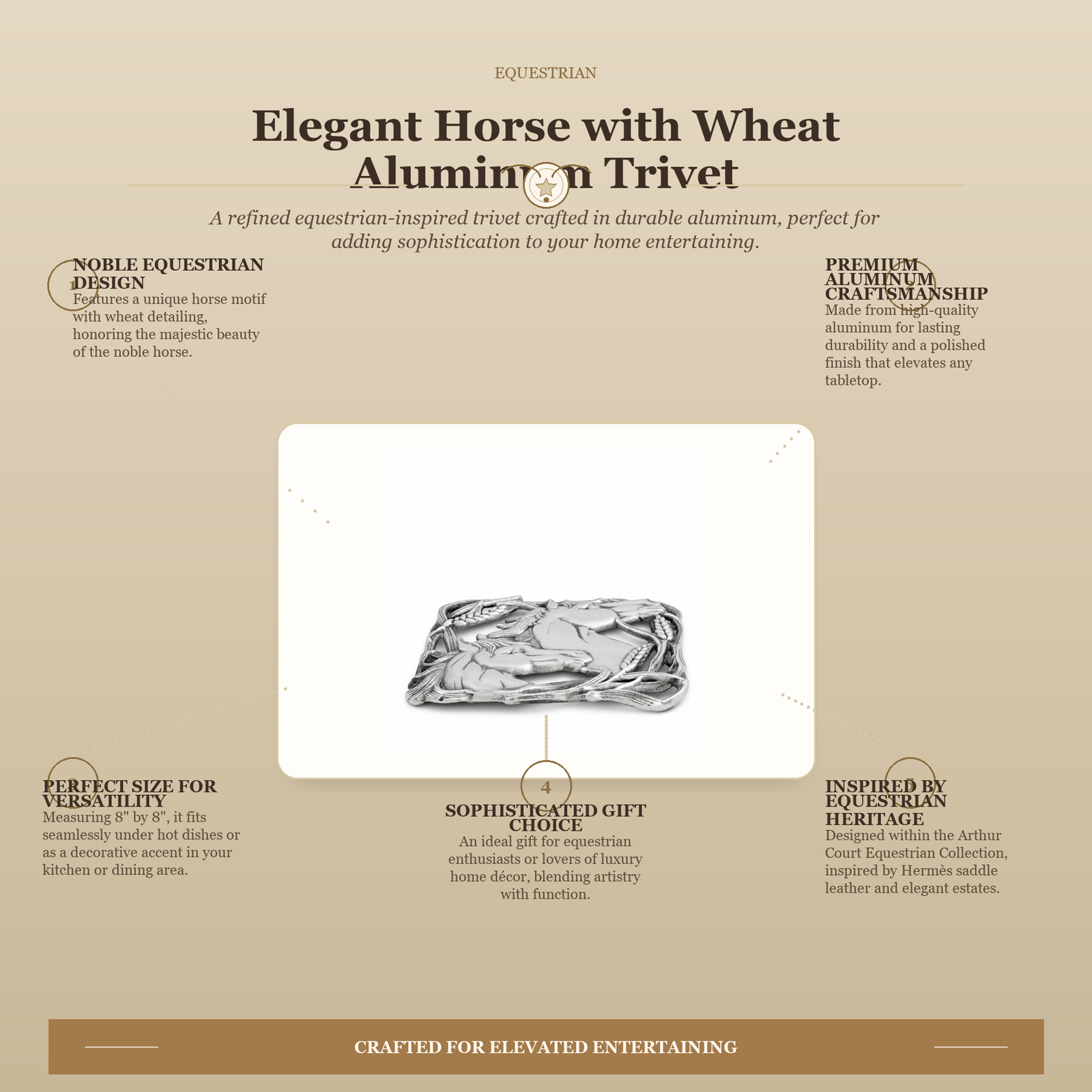 Horse with Wheat Trivet: Refined Equestrian Elegance