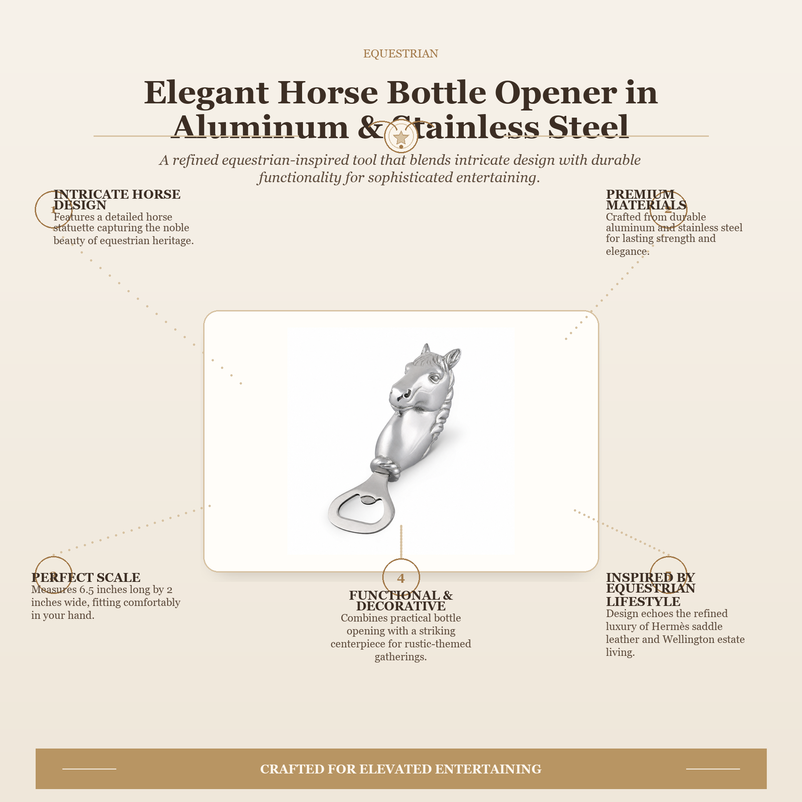 Elegant Horse Bottle Opener in Aluminum & Stainless Steel