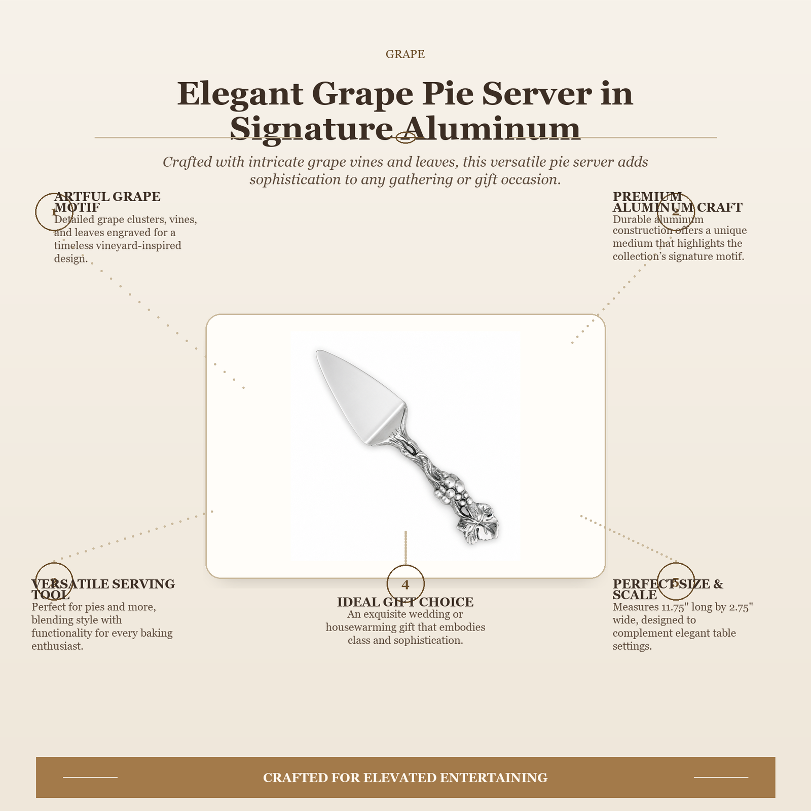 Elegant Grape Pie Server in Signature Aluminum