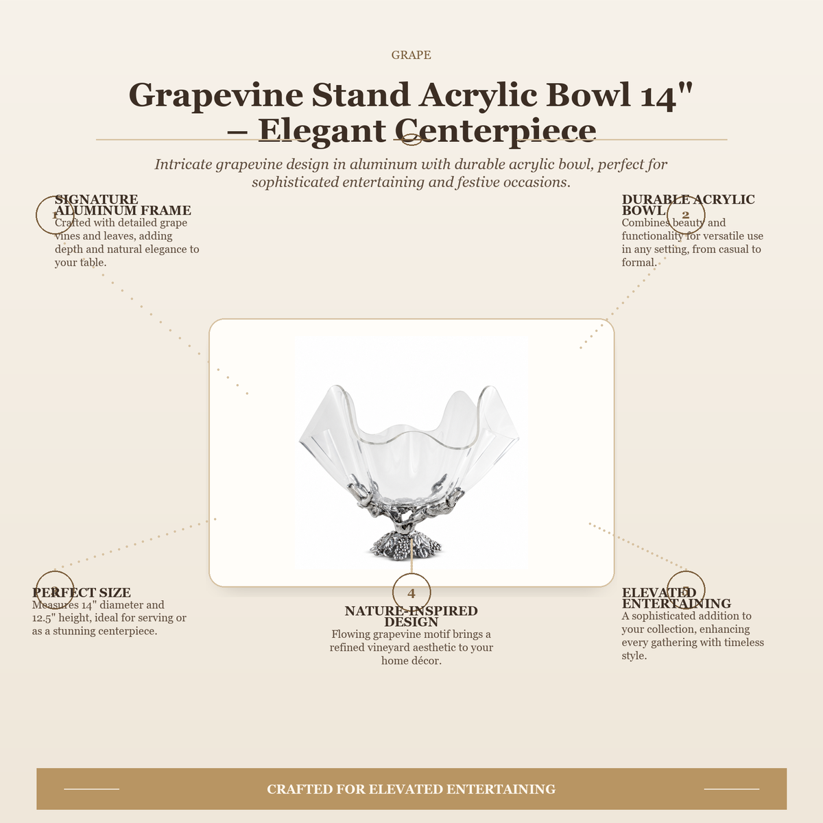 Grapevine Stand Acrylic Bowl 14 10