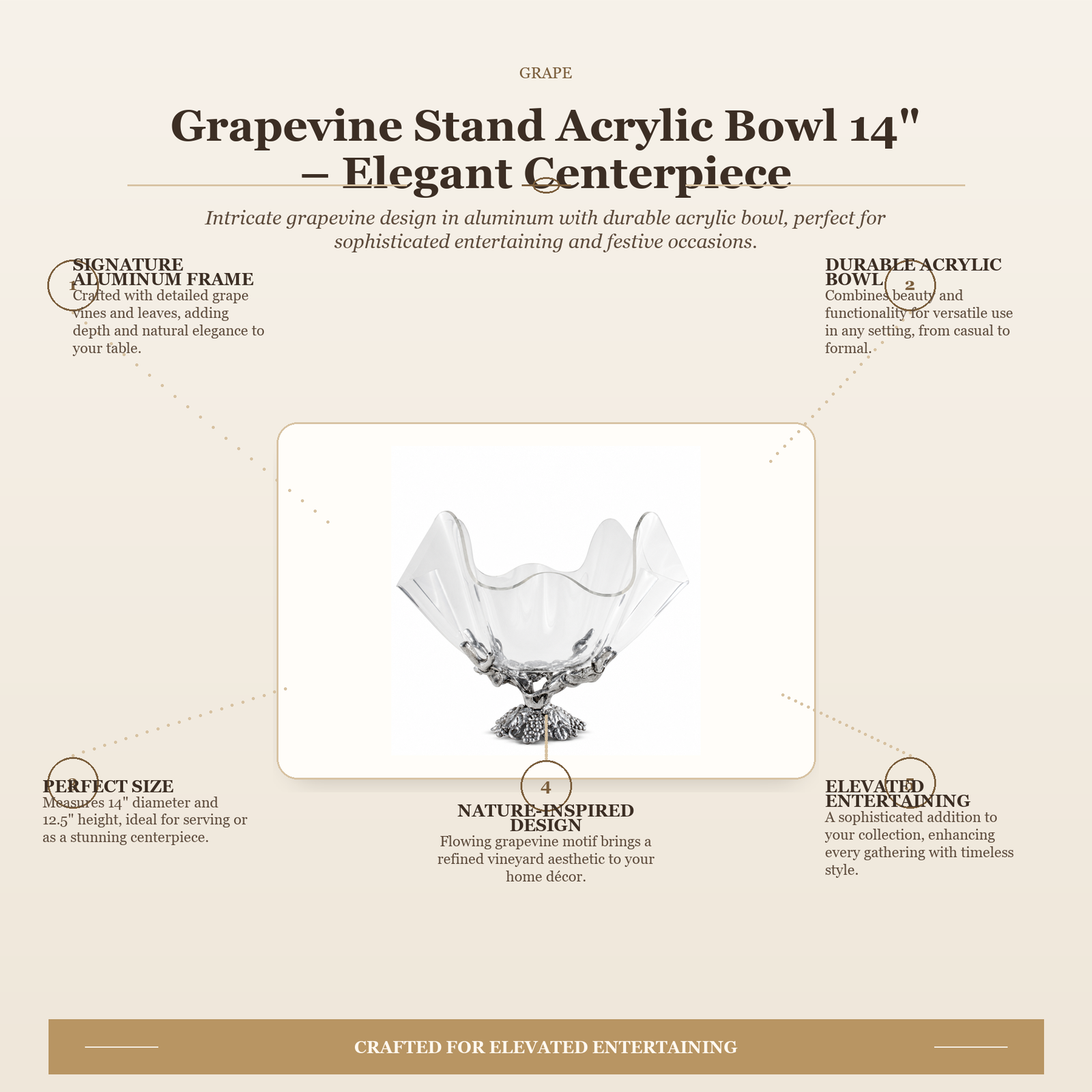 Grapevine Stand Acrylic Bowl 14" – Elegant Centerpiece