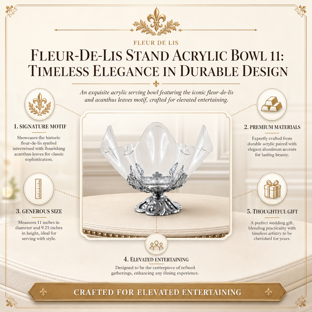 Fleur-De-Lis Stand Acrylic Bowl 11: Timeless Elegance in Durable Design
