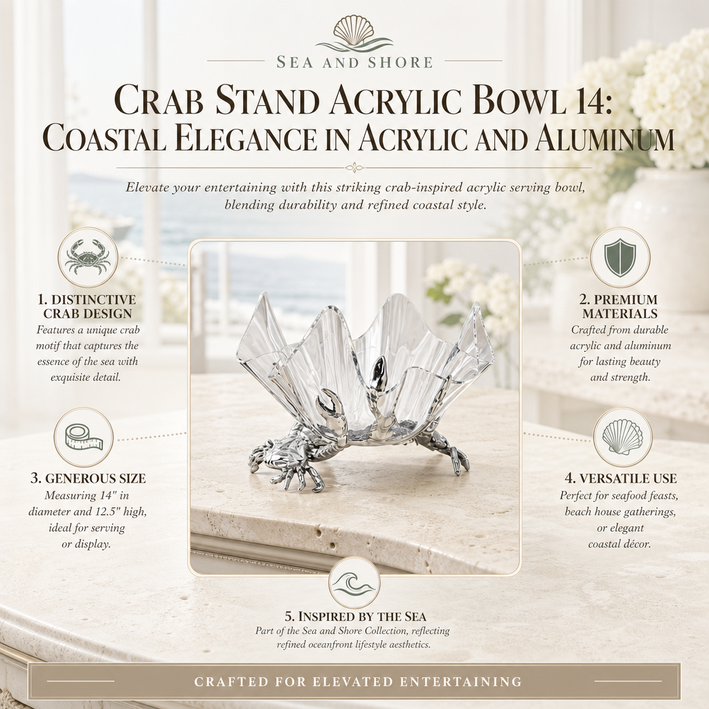 Crab Stand Acrylic Bowl 14: Coastal Elegance in Acrylic and Aluminum