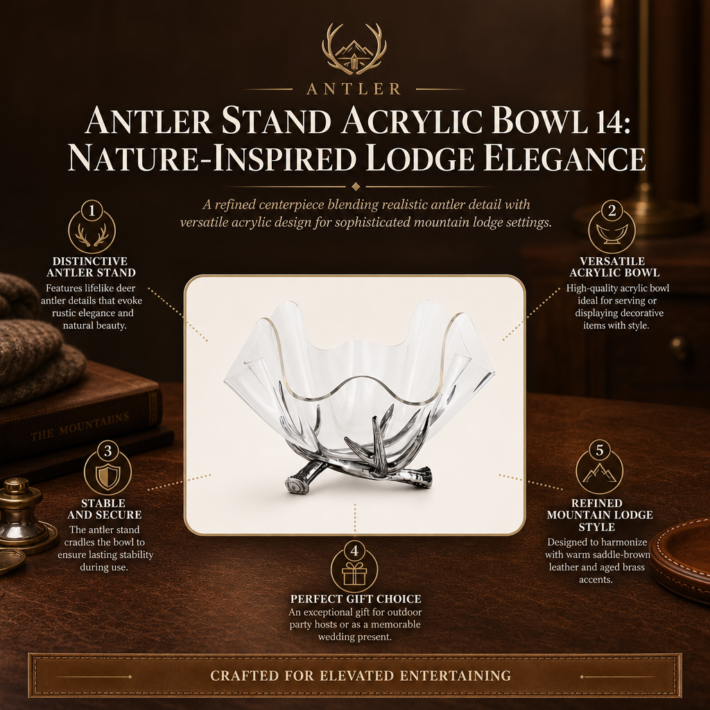 Antler Stand Acrylic Bowl 14: Nature-Inspired Lodge Elegance
