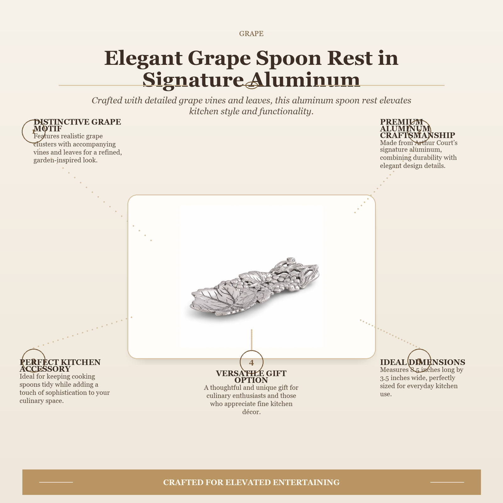 Elegant Grape Spoon Rest in Signature Aluminum