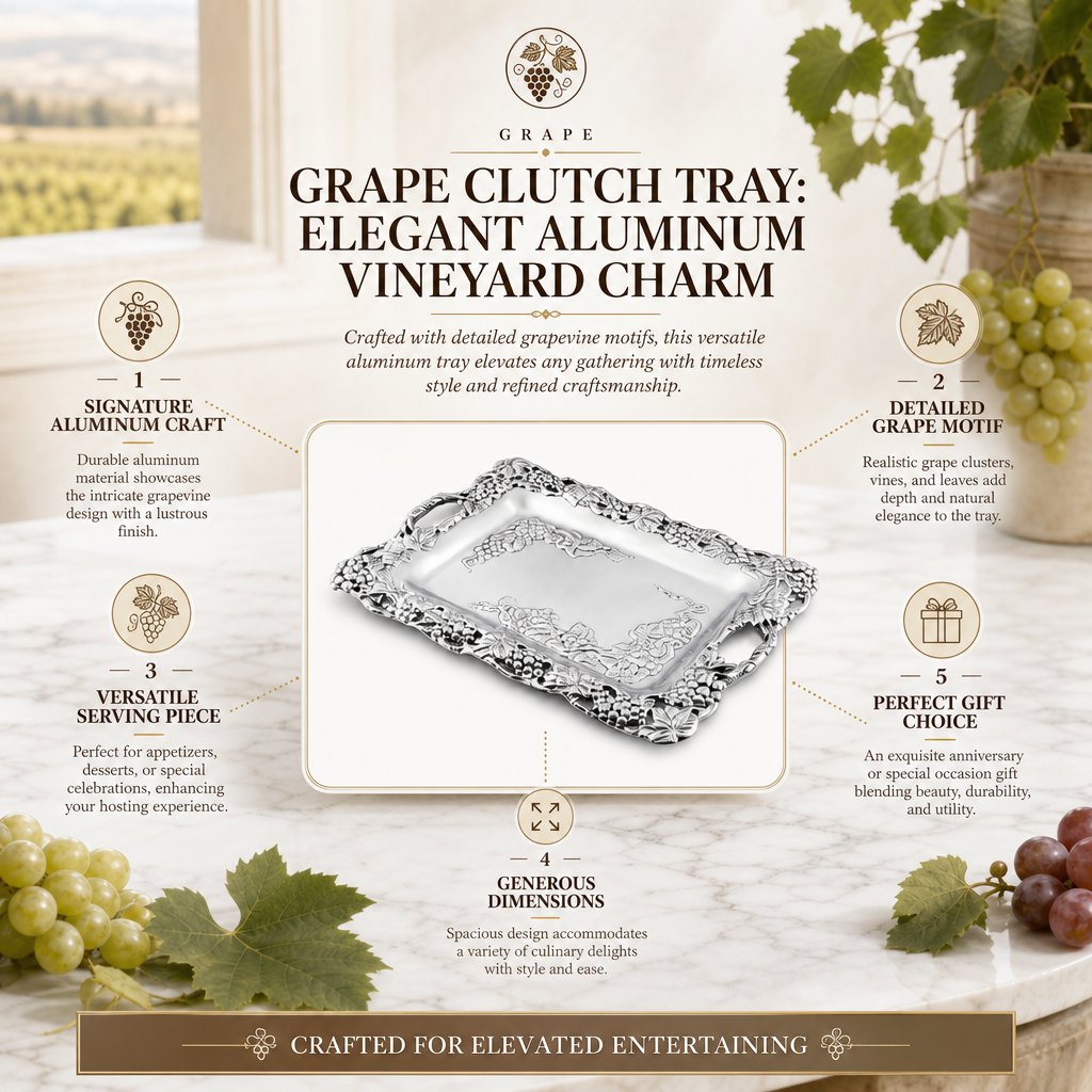 Grape Clutch Tray: Elegant Aluminum Vineyard Charm