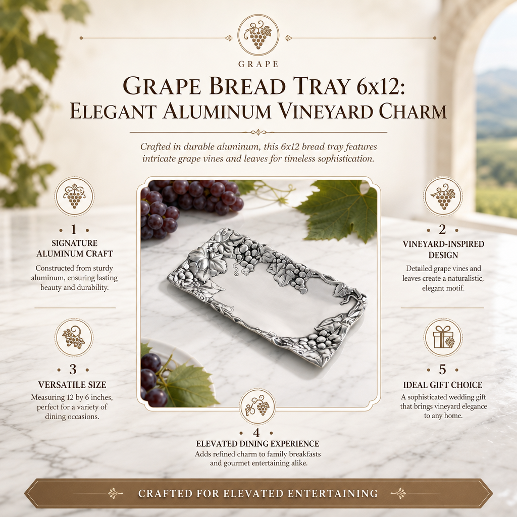 Grape Bread Tray 6x12: Elegant Aluminum Vineyard Charm