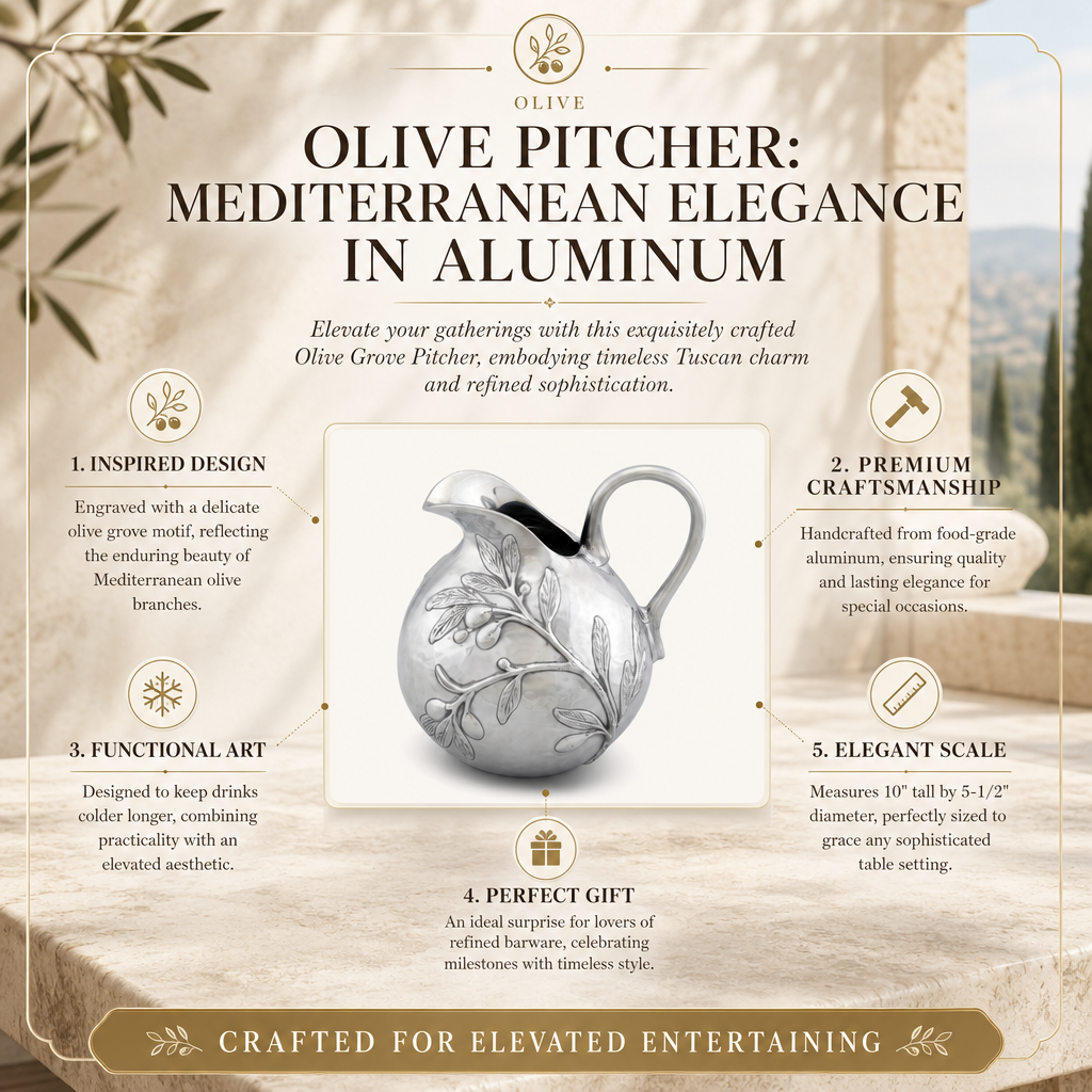 Olive Pitcher: Mediterranean Elegance in Aluminum