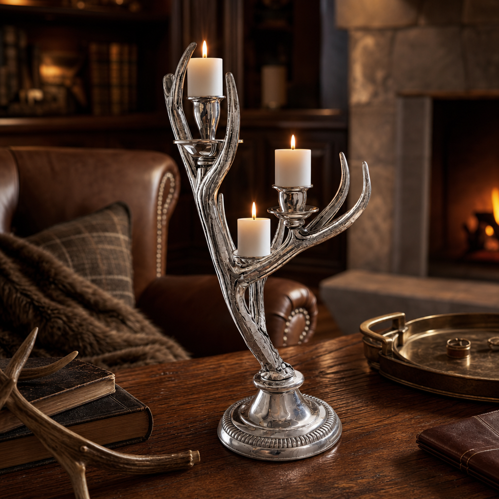 Three-Light Metal Antler Candlestick 7