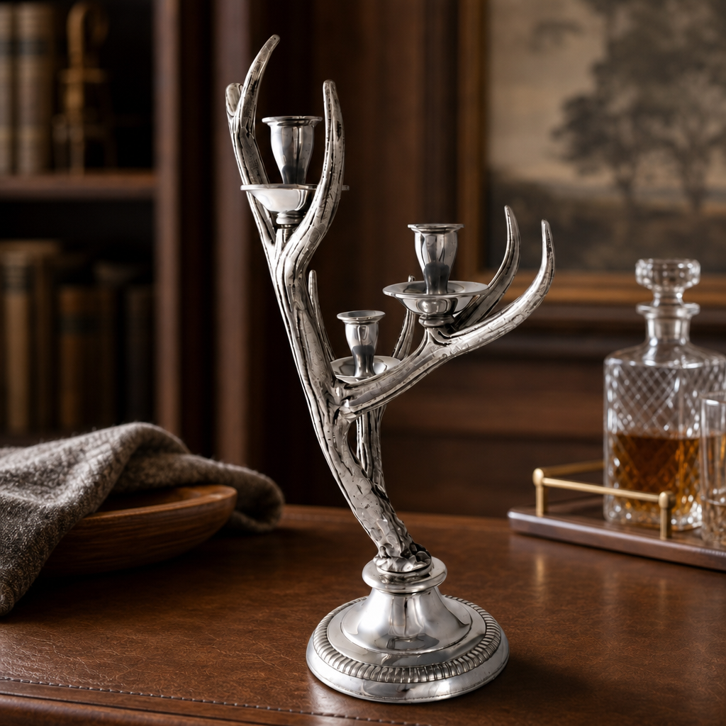 Three-Light Metal Antler Candlestick 3