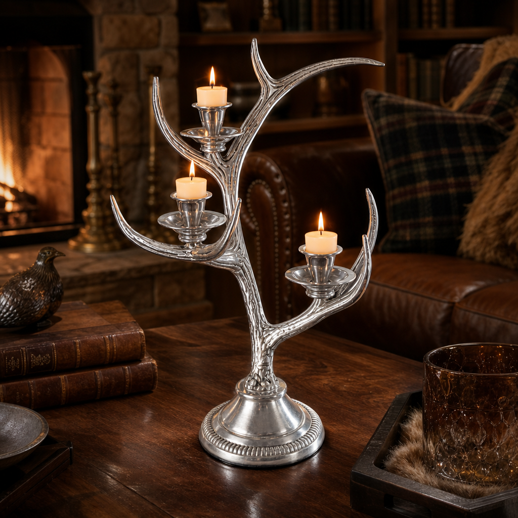 Three-Light Metal Antler Candlestick 9