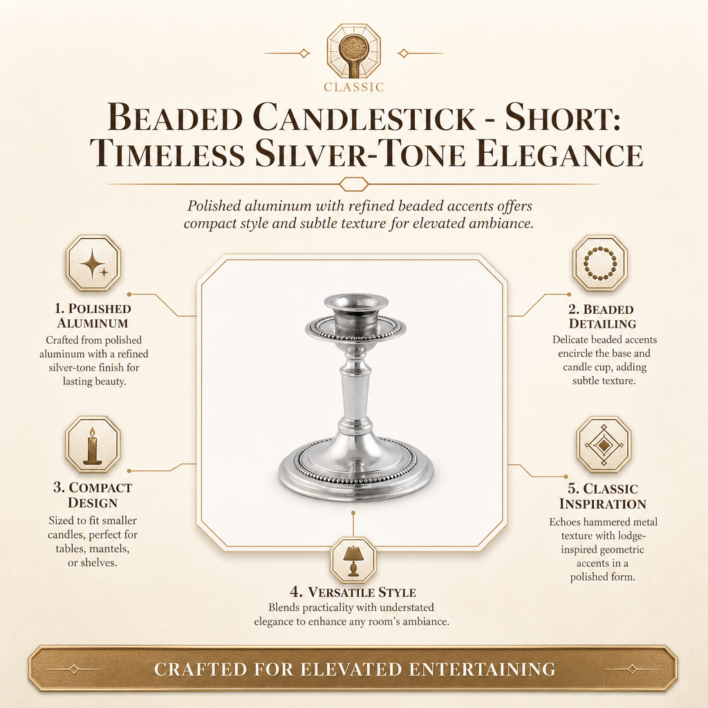 Beaded Candlestick - Short: Timeless Silver-Tone Elegance