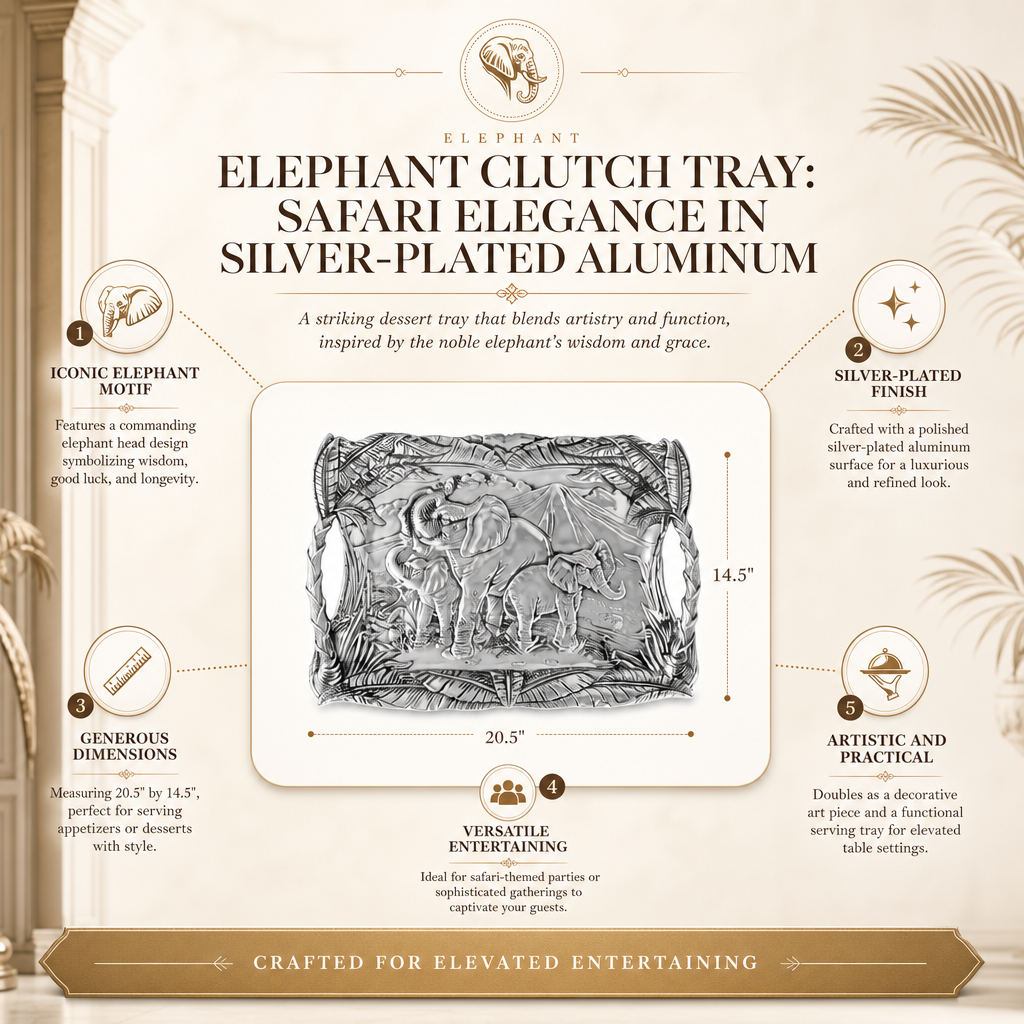 Elephant Clutch Tray: Safari Elegance in Silver-Plated Aluminum