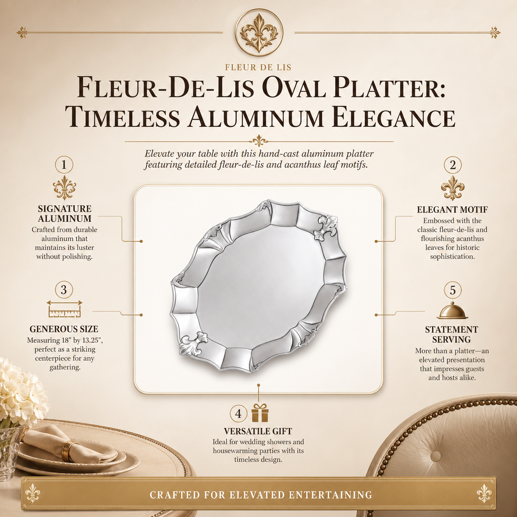 Fleur-De-Lis Oval Platter: Timeless Aluminum Elegance
