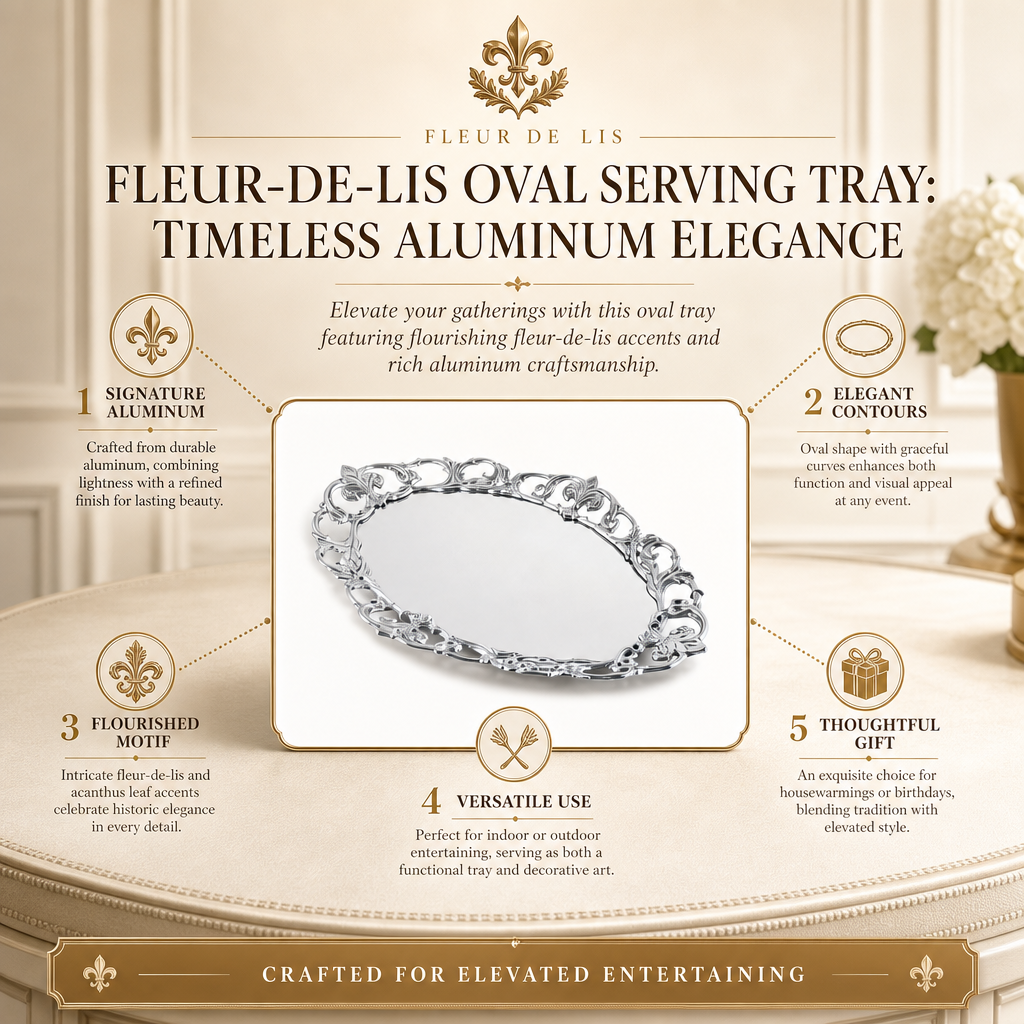 Fleur-De-Lis Oval Serving Tray: Timeless Aluminum Elegance