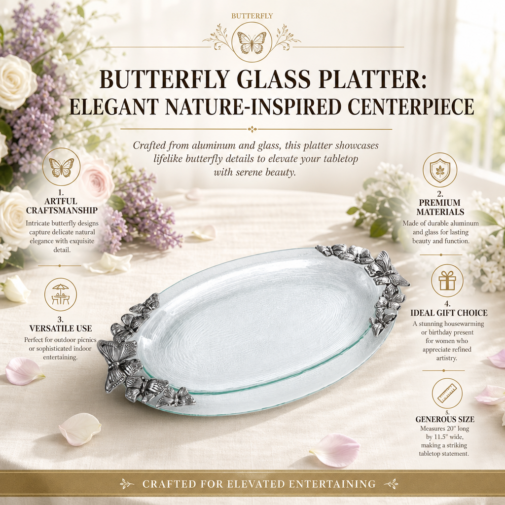 Butterfly Glass Platter: Elegant Nature-Inspired Centerpiece