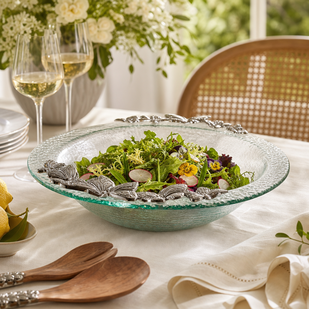 Butterfly Glass Salad Bowl 9