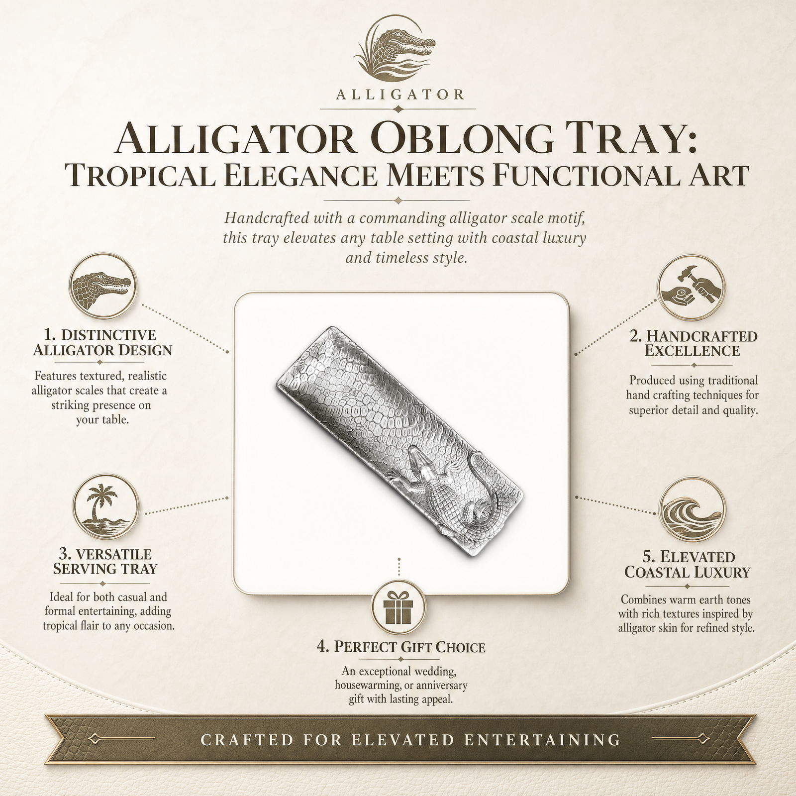 Alligator Oblong Tray: Tropical Elegance Meets Functional Art