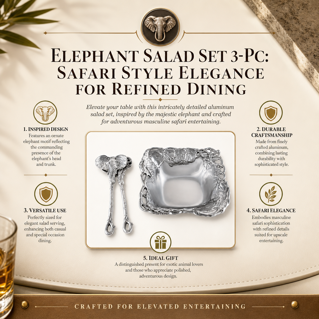 Elephant Salad Set 3-Pc: Safari Style Elegance for Refined Dining