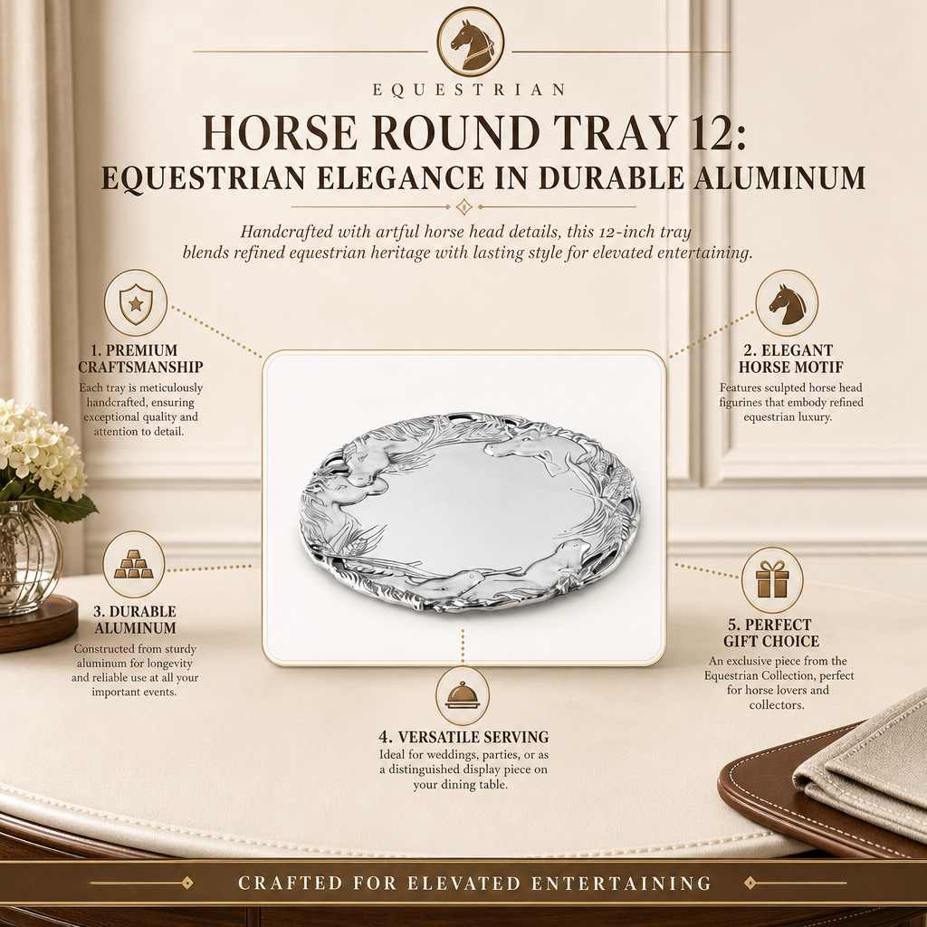 Horse Round Tray 12: Equestrian Elegance in Durable Aluminum
