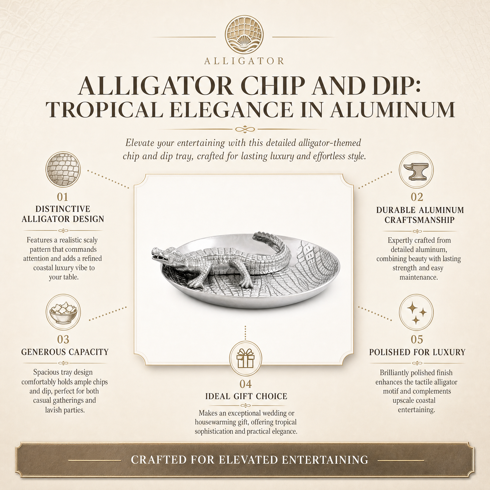 Alligator Chip and Dip: Tropical Elegance in Aluminum