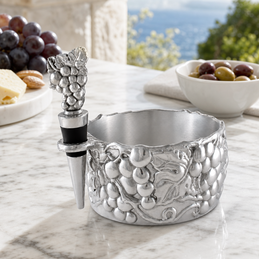 Grape Wine Caddy and Stopper Set 6