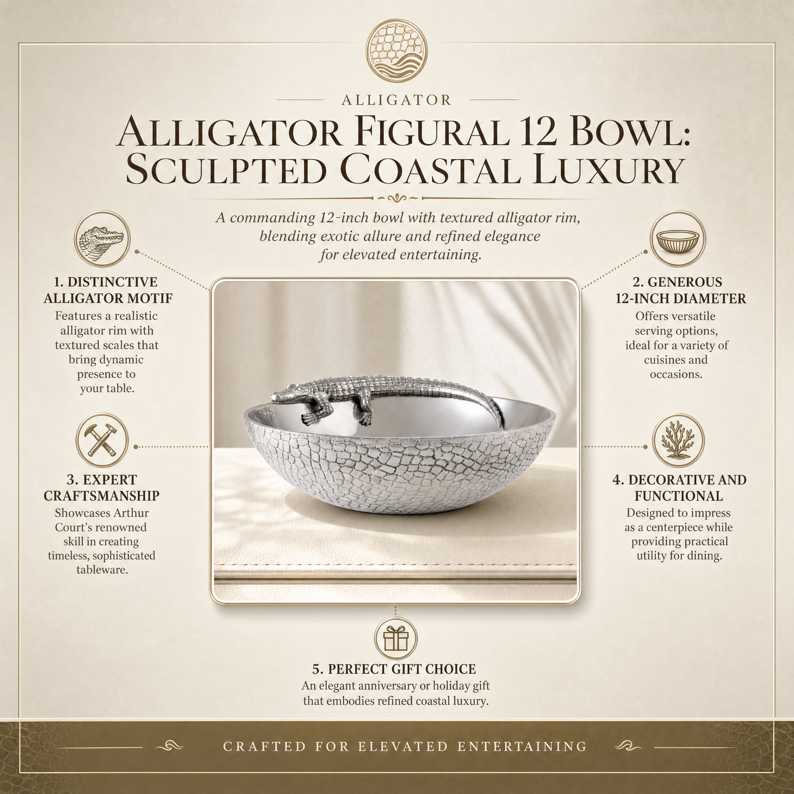 Alligator Figural 12 Bowl: Sculpted Coastal Luxury