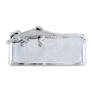 A rectangular tray featuring a luxurious alligator design as viewed from above, showcasing artisanal craftsmanship and a modern classic look.