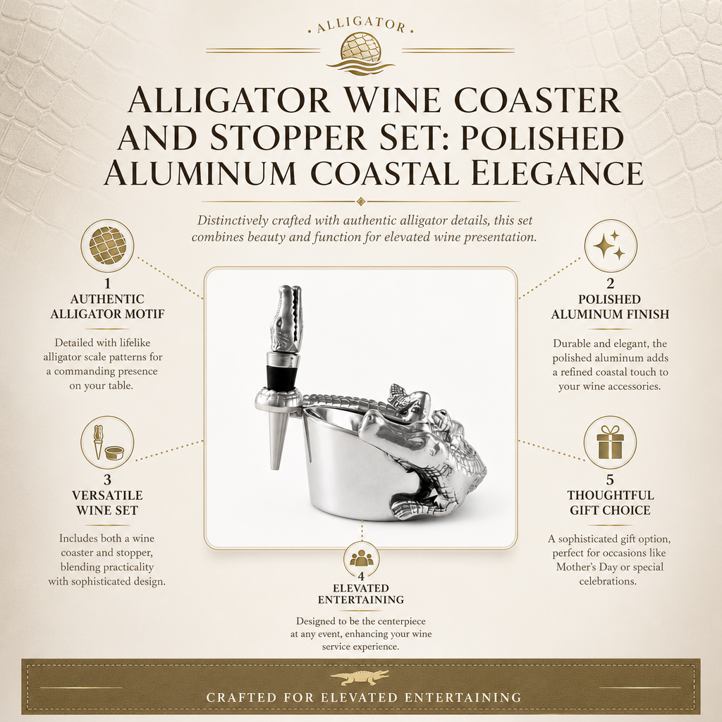 Alligator Wine Coaster and Stopper Set 8