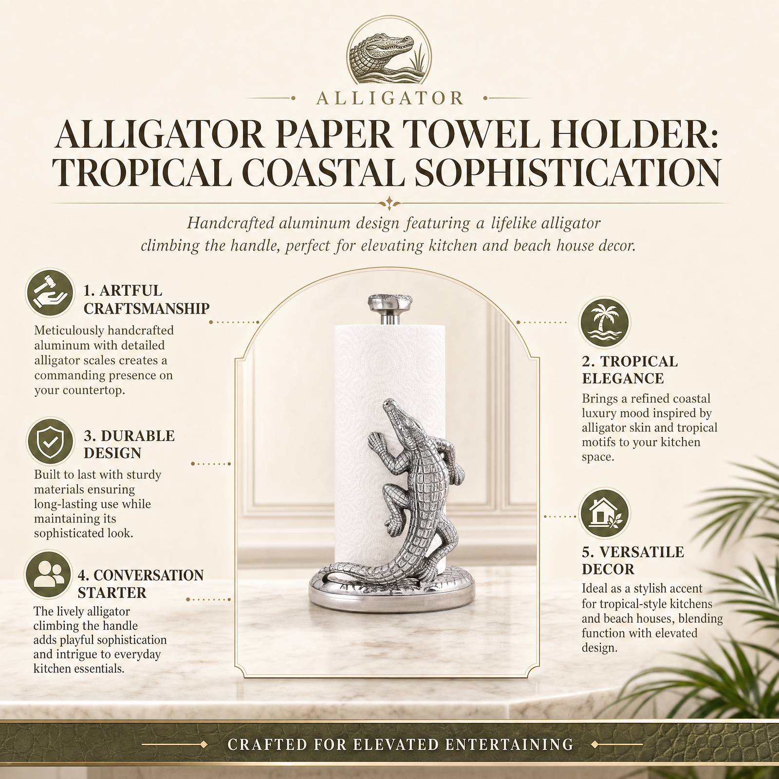 Alligator Paper Towel Holder: Tropical Coastal Sophistication