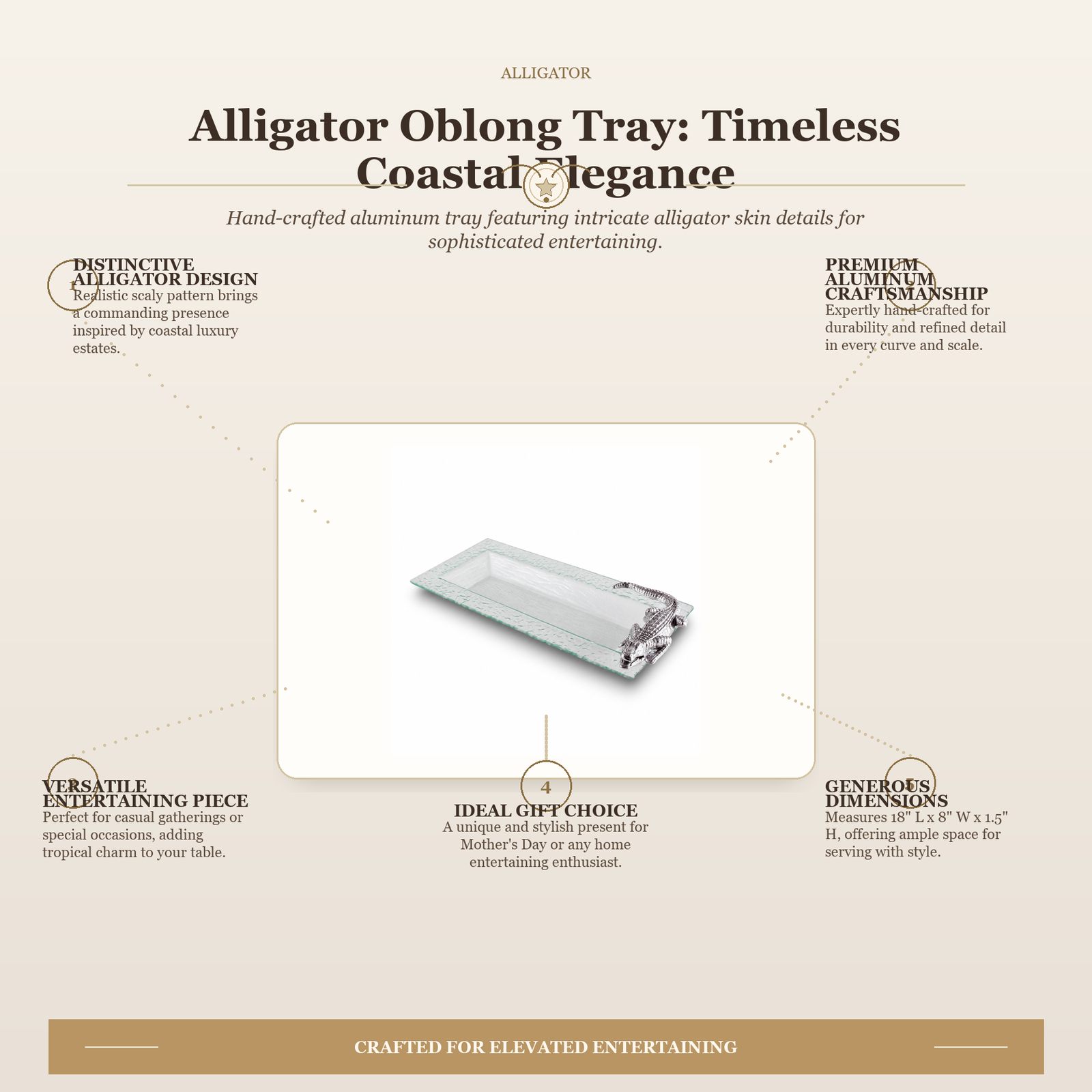 Alligator Oblong Tray: Timeless Coastal Elegance