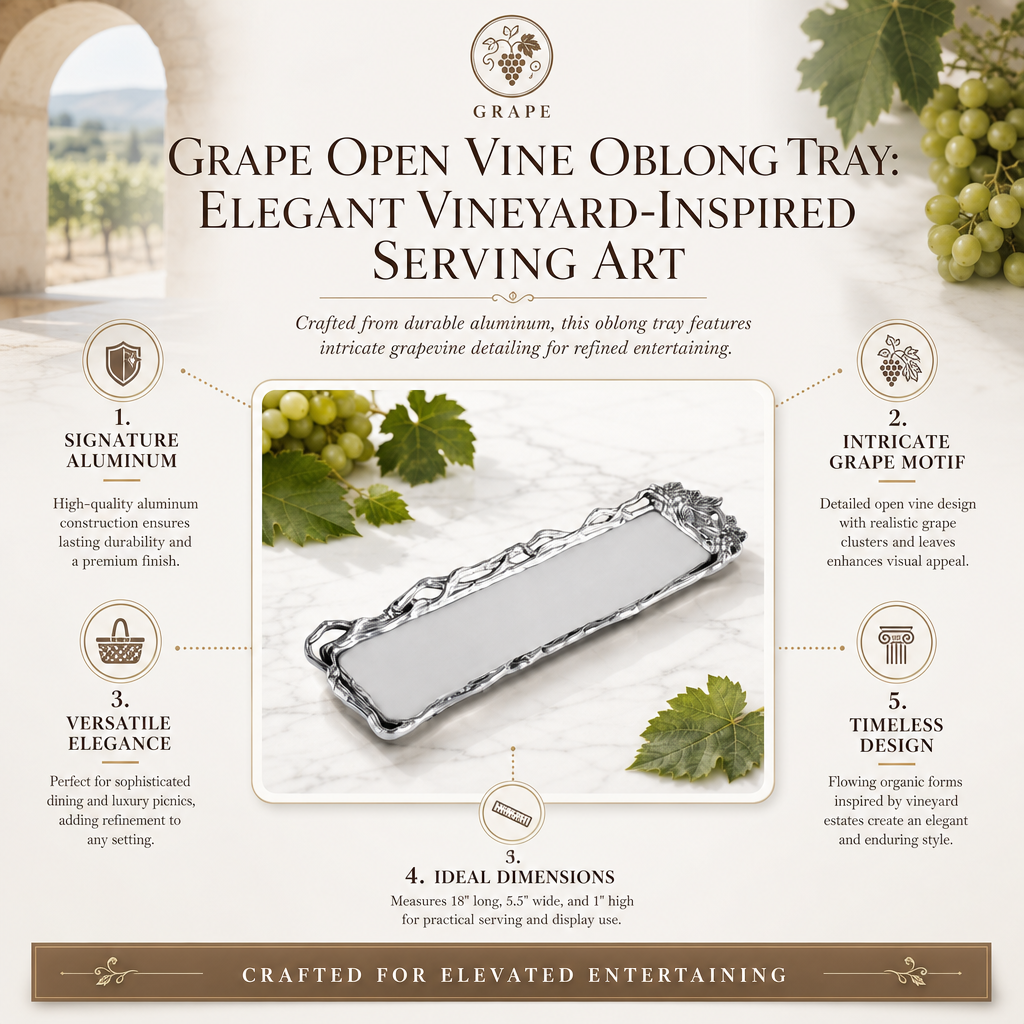 Grape Open Vine Oblong Tray: Elegant Vineyard-Inspired Serving Art