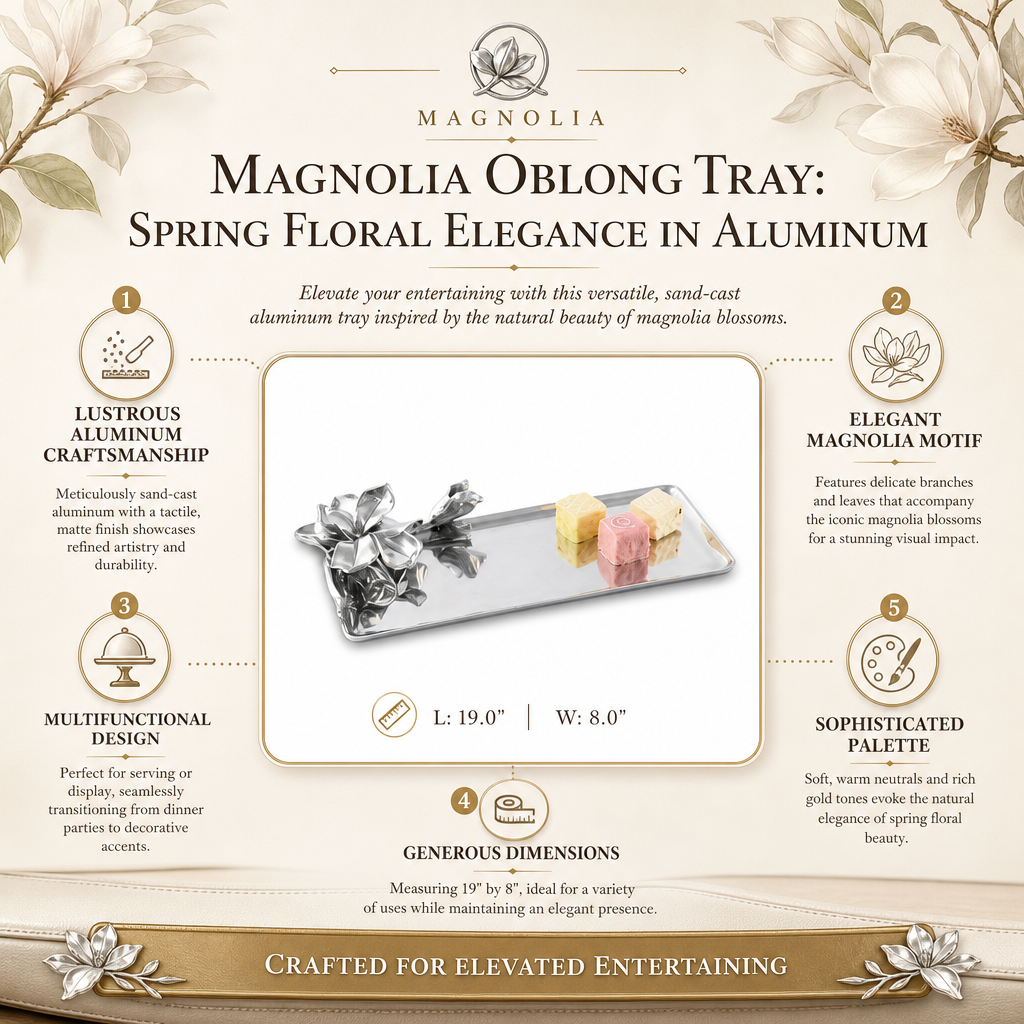 Magnolia Oblong Tray: Spring Floral Elegance in Aluminum