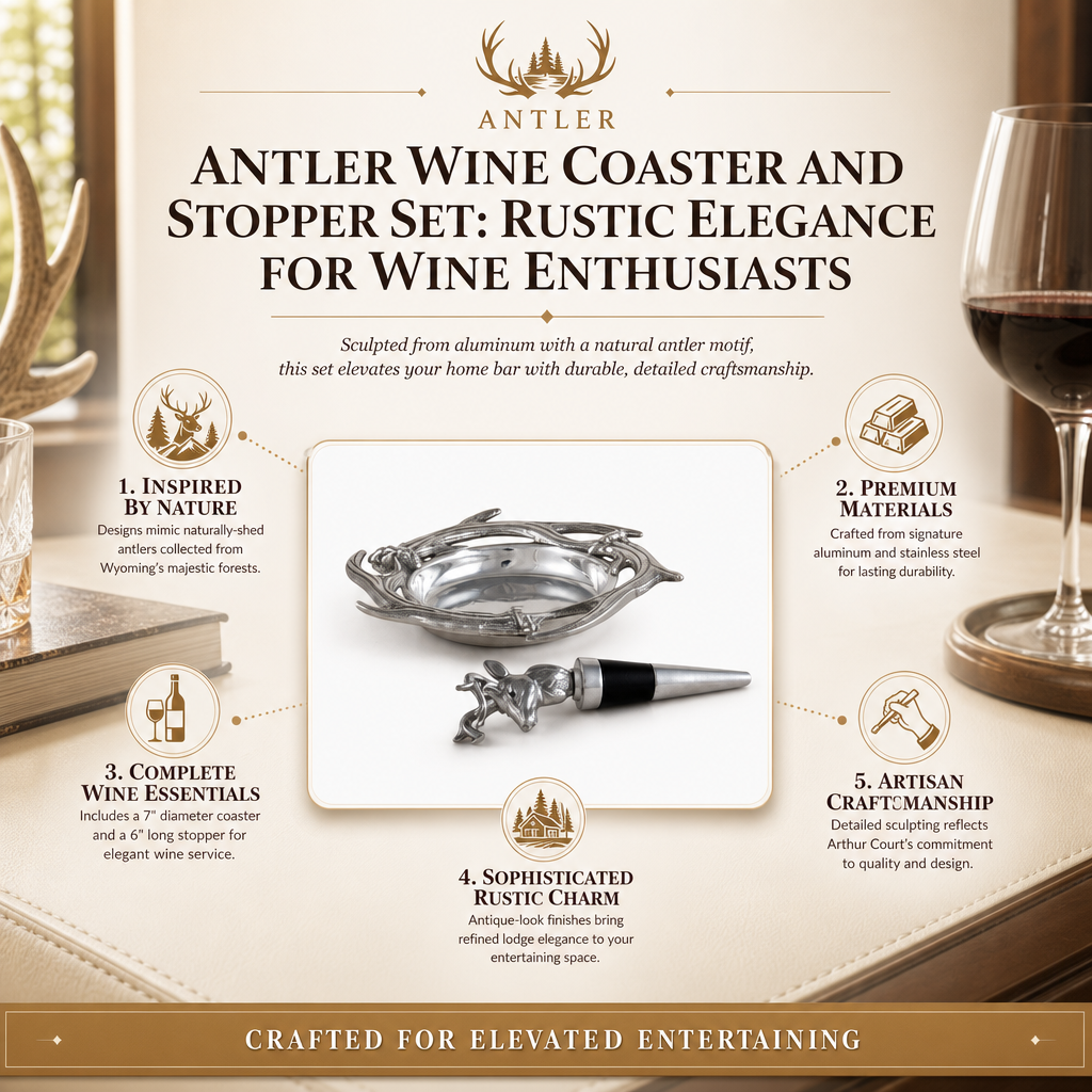 Antler Wine Coaster and Stopper Set: Rustic Elegance for Wine Enthusiasts
