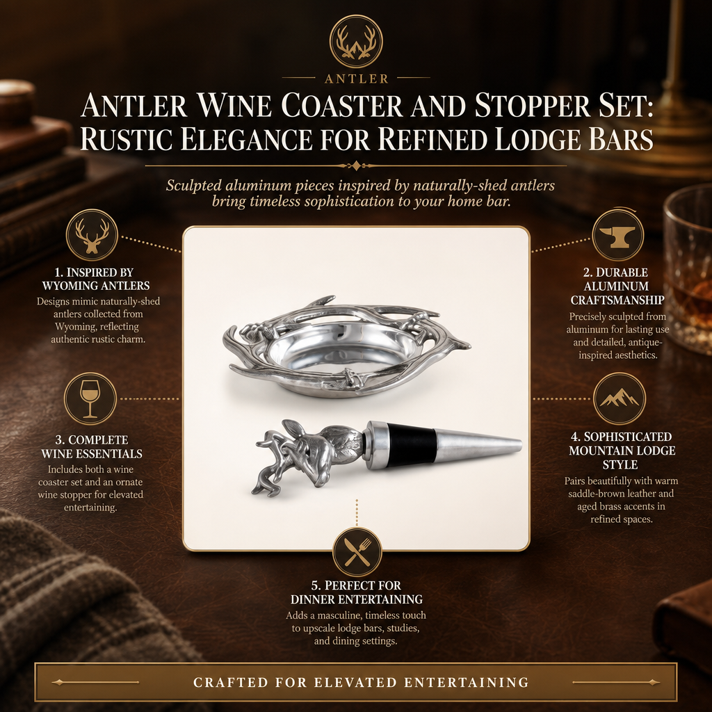 Antler Wine Coaster and Stopper Set: Rustic Elegance for Refined Lodge Bars