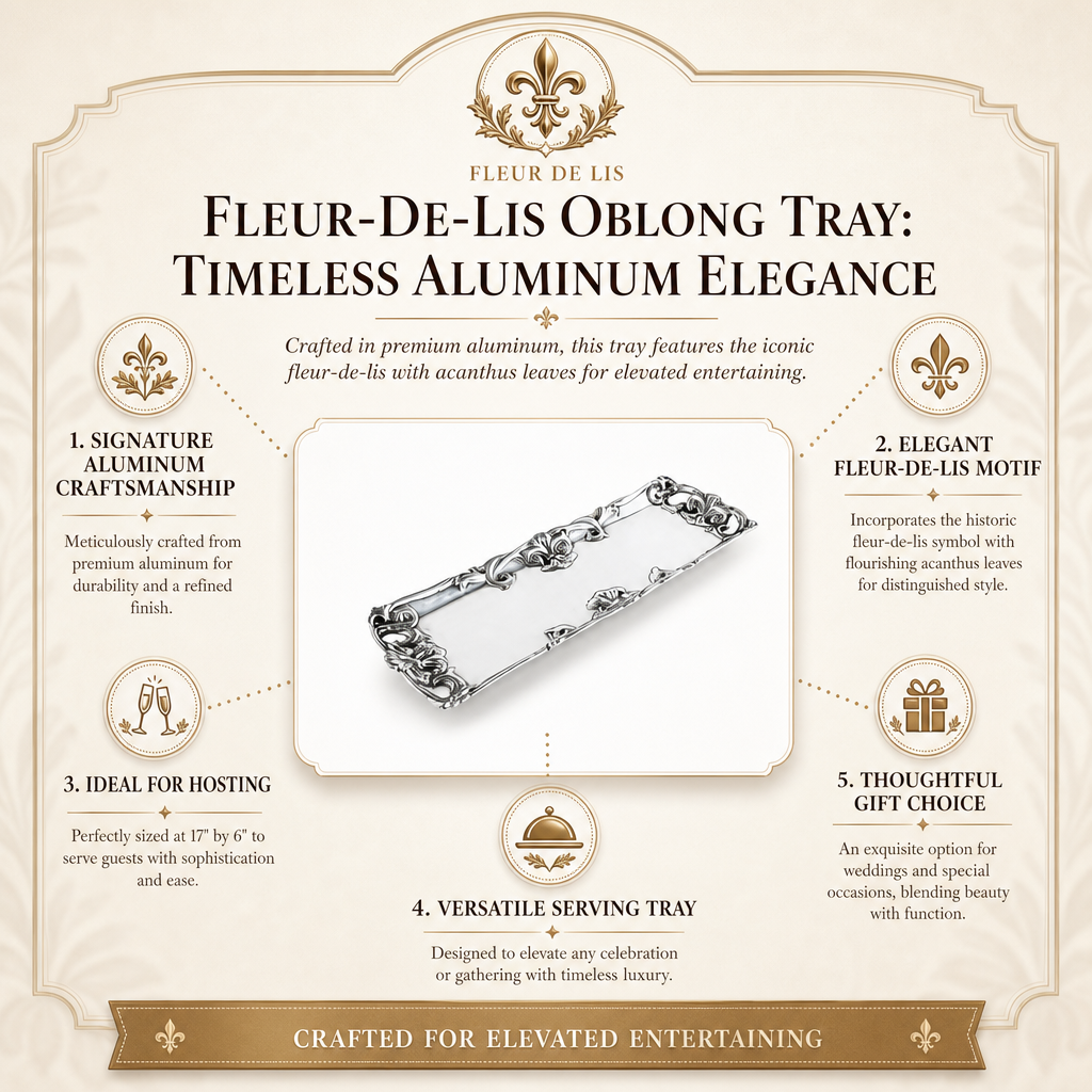 Fleur-De-Lis Oblong Tray: Timeless Aluminum Elegance