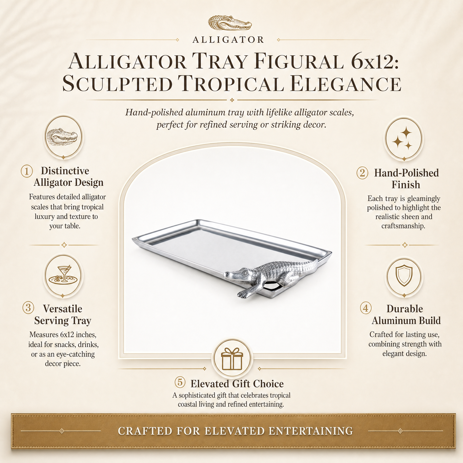 Alligator Tray Figural 6x12: Sculpted Tropical Elegance
